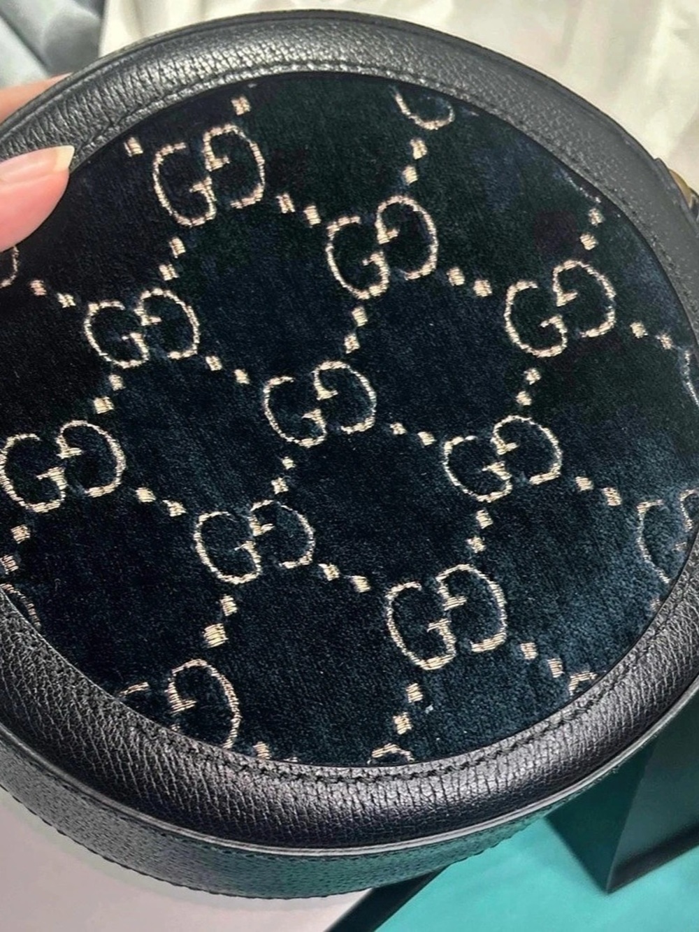Gucci Ophidia GG Mini Round Shoulder Bag Black GG Velvet